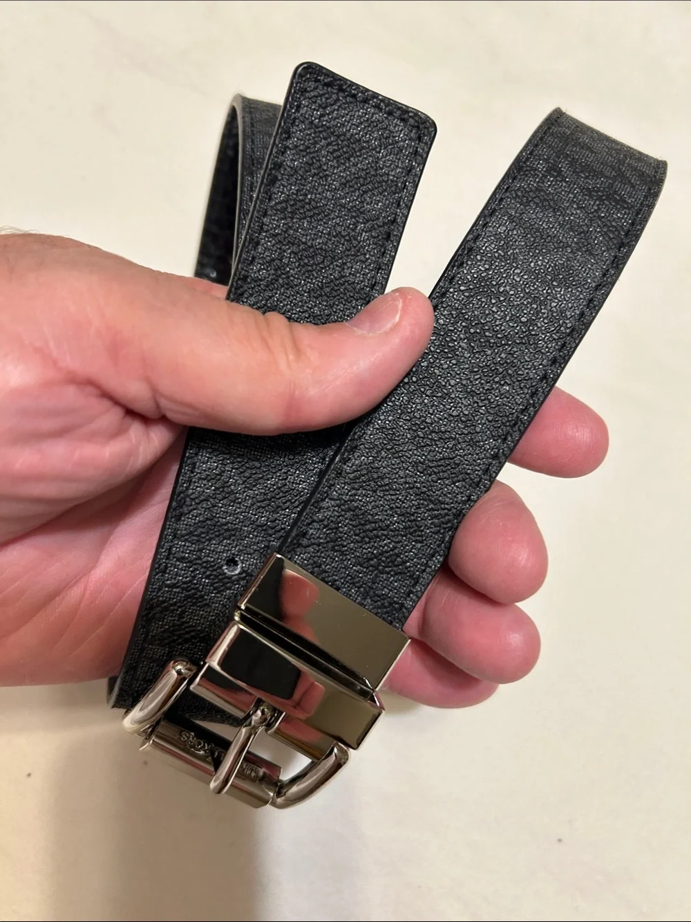 Michael Kors Black Leather Belt with Polished Silver Buckle